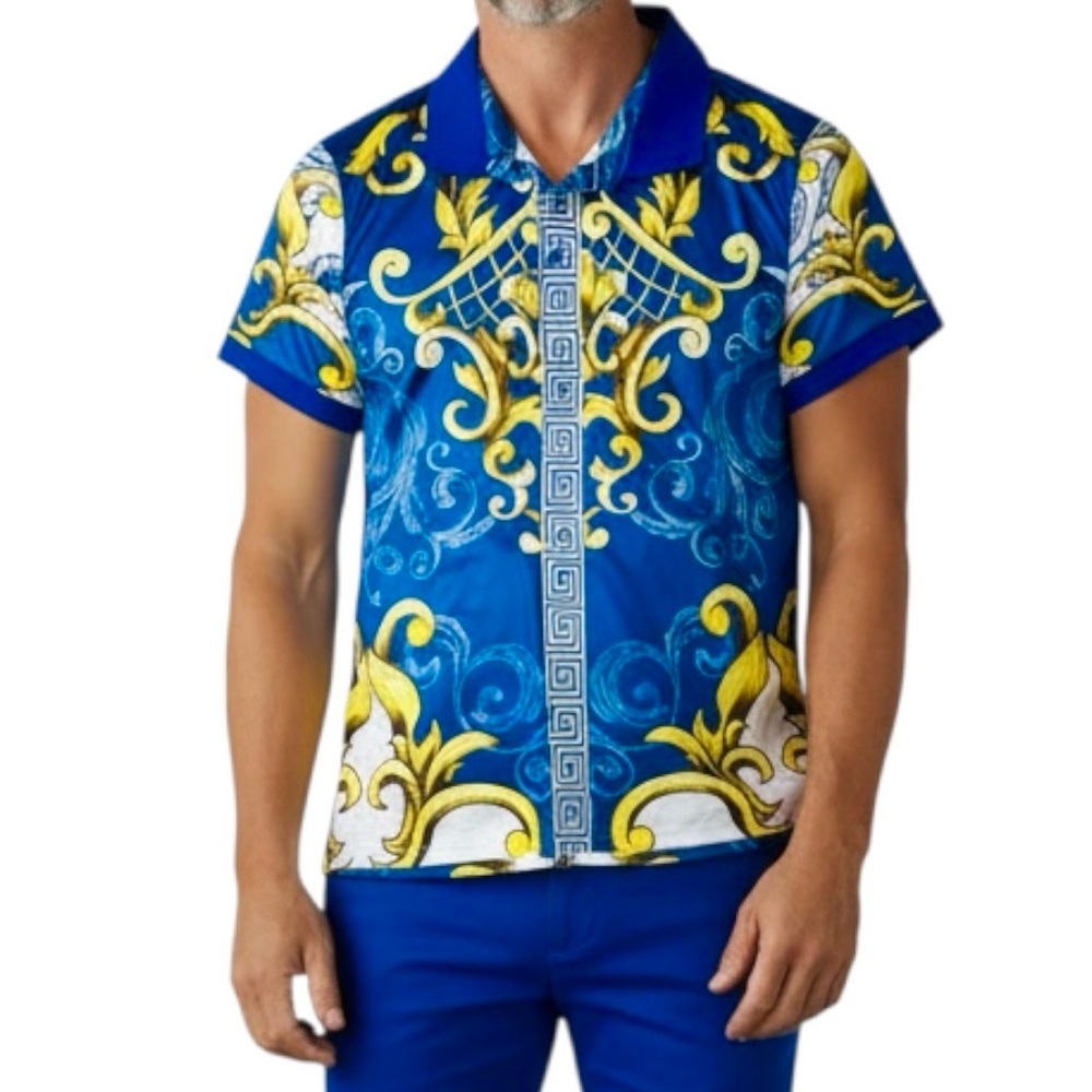 Barocco Los Angeles Polo Blue Multi Baroque Shirt Sz M